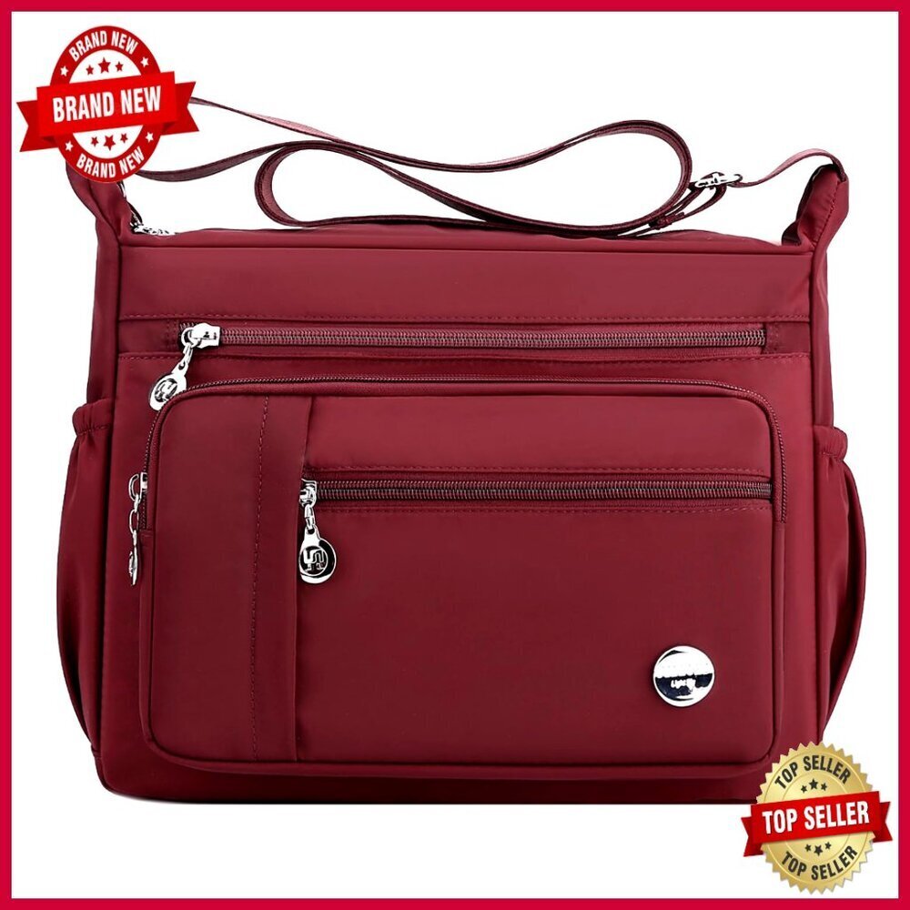 Large Nylon Satchel with 12 Pockets Adjustable Strap Travel Tote